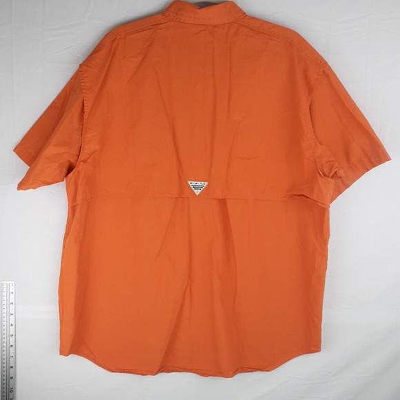 Columbia PFG Mens Large Button Up Orange Shirt Vented Back Fishing Cargo Pockets - Picture 2 of 12
